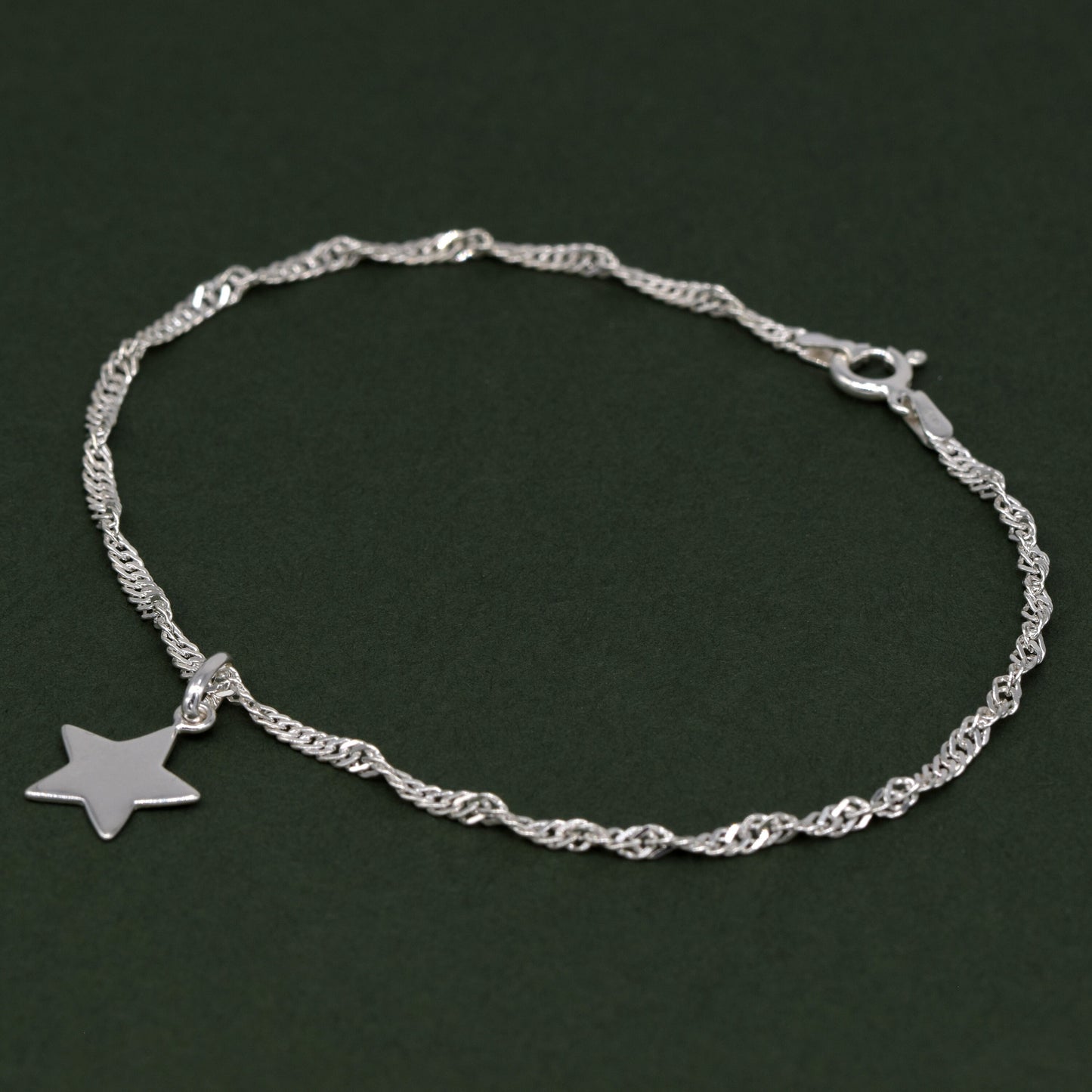 Sterling Silver Singapore Chain Bracelet With Star Charm