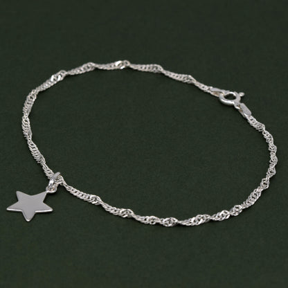 Sterling Silver Singapore Chain Bracelet With Star Charm