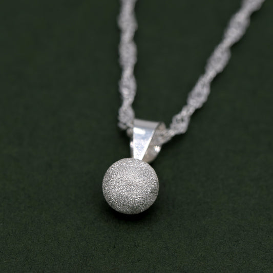 Sterling Silver 7mm Frosted Ball Pendant on Singapore Chain