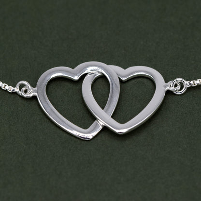 Sterling Silver Twin Hearts Adjustable Slider Bracelet
