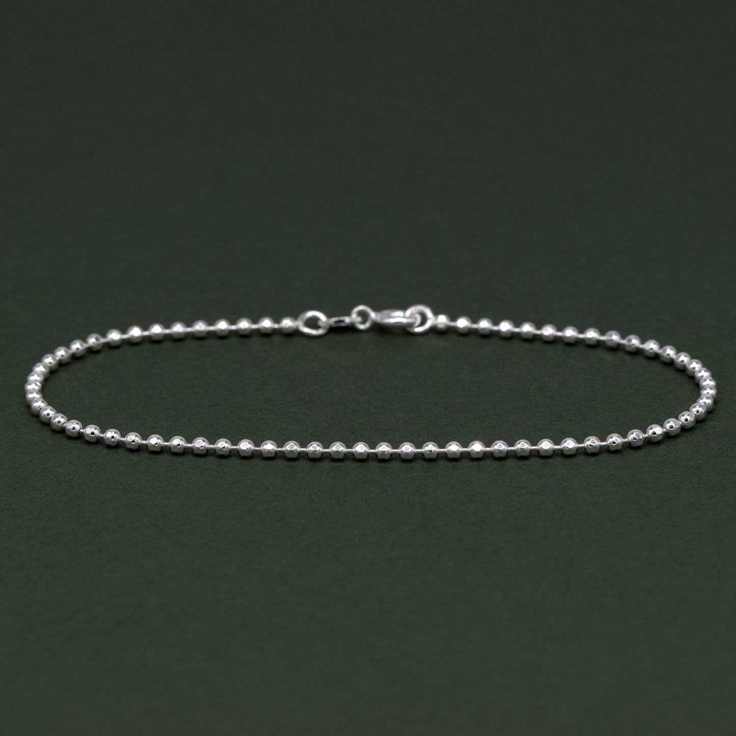 Sterling Silver 2mm Diamond Cut Ball Bead Bracelet