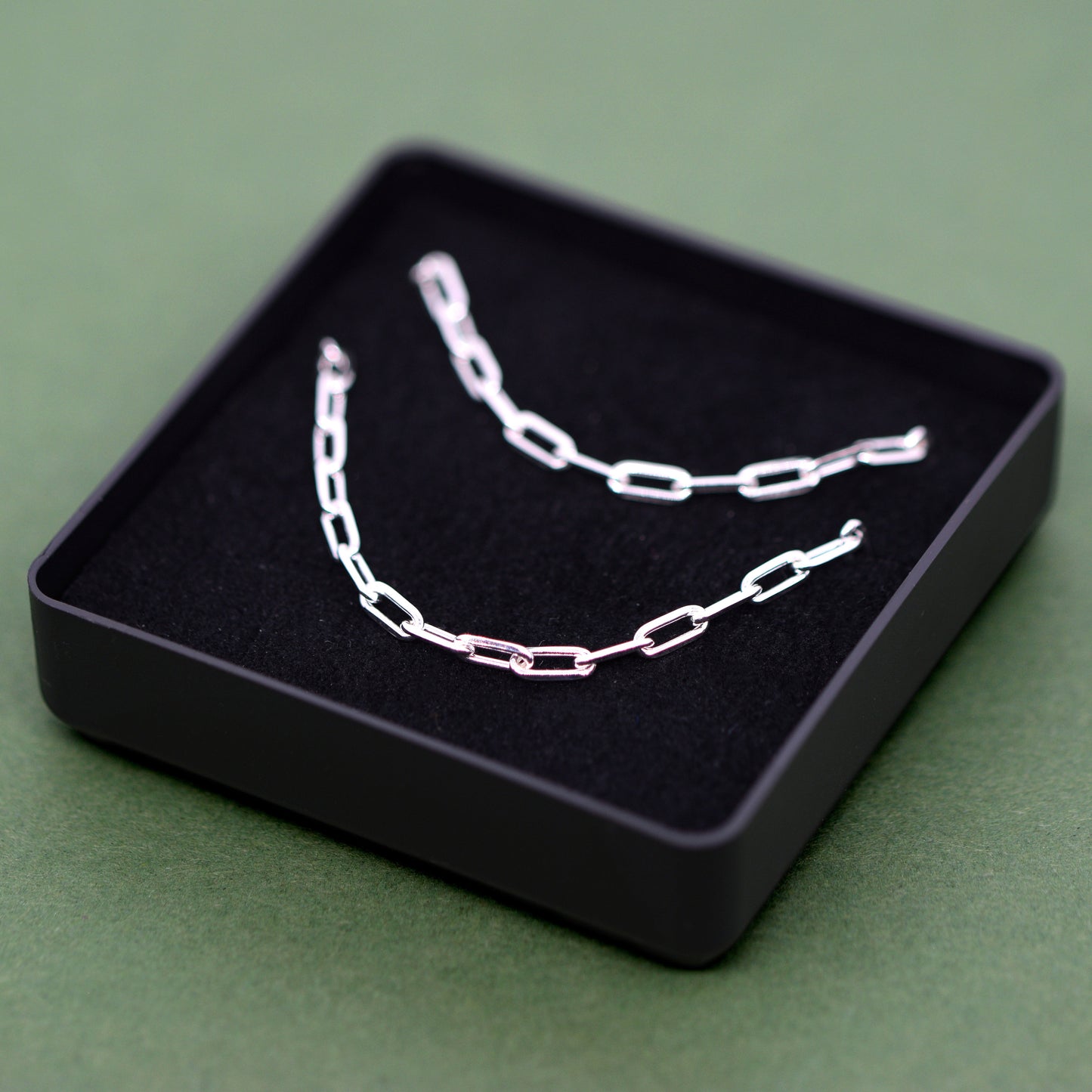 Sterling Silver 2.7mm Paperclip Chain Bracelet and Necklace Matching Set in Gift Box