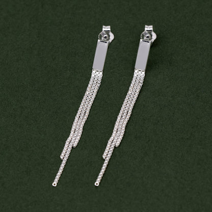 Sterling Silver Box Chain Tassel Chandelier Earring Studs 37mm