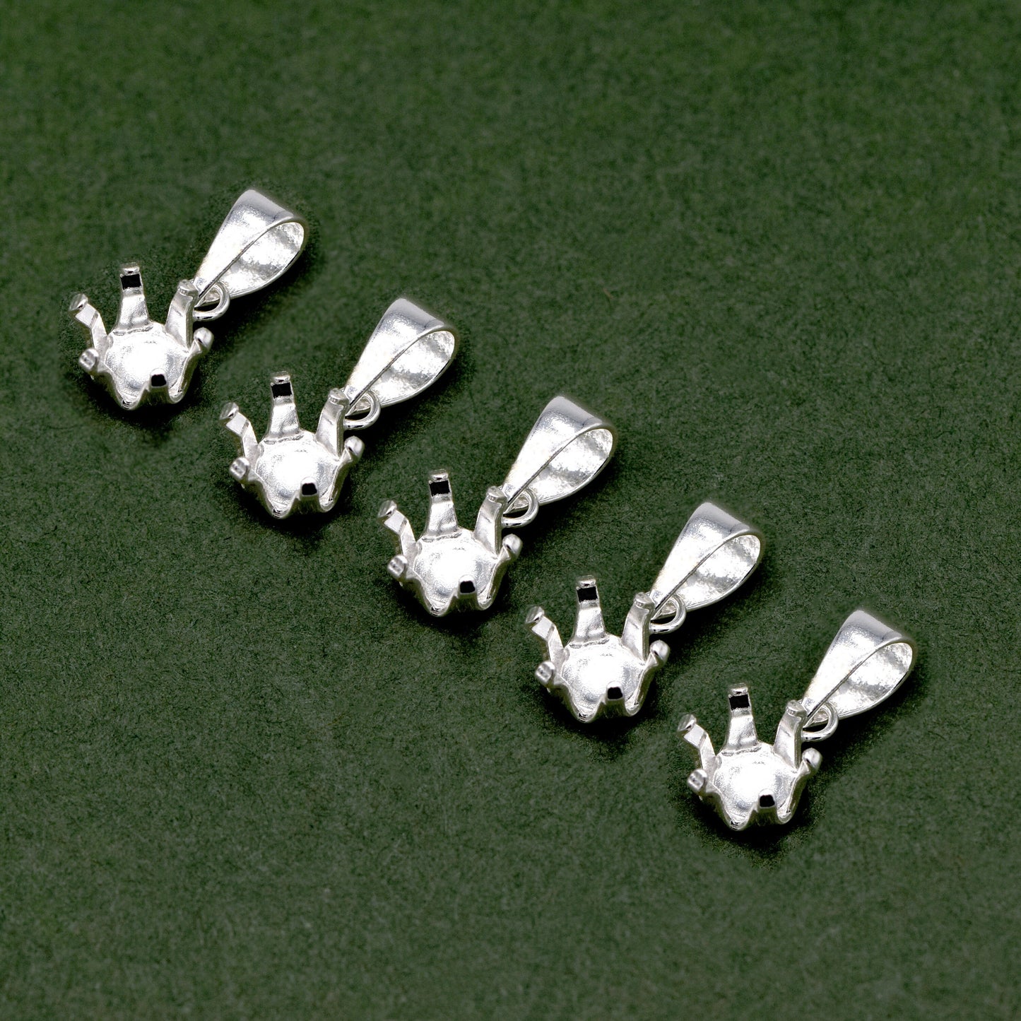 Sterling Silver Round 6 Claw Pendant 7mm in Diameter for Jewellery Making Pack of 5