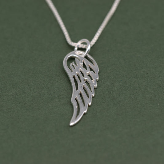 Sterling Silver Wing Pendant Necklace on Box Chain