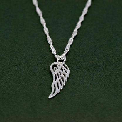 Sterling Silver Wing Pendant Necklace on Singapore Chain