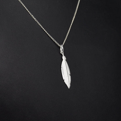 Sterling Silver Feather Pendant Necklace on Curb Chain