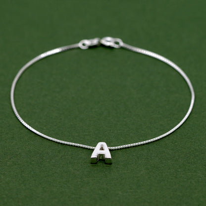 Sterling Silver Initial Charm Anklet on Box Chain