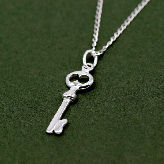 Genuine 925 Sterling Silver Key Pendant Necklace Diamond Cut Sterling Silver Curb Chain Minimalist Necklace Women's/Unisex Gift