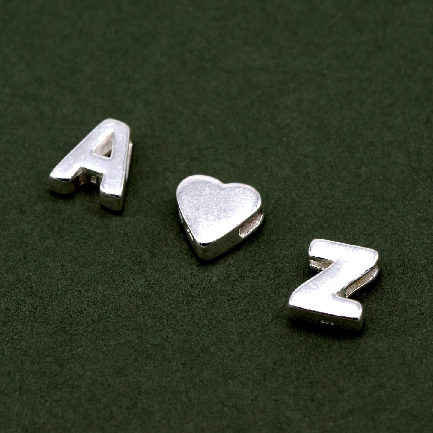 Sterling Silver Alphabet Initial Letter Threader A-Z & Heart Charm