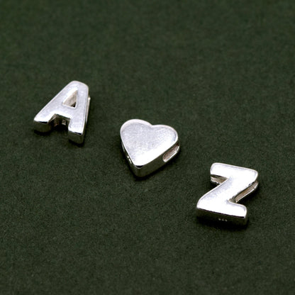 Sterling Silver Alphabet Initial Letter Threader A-Z & Heart Charm