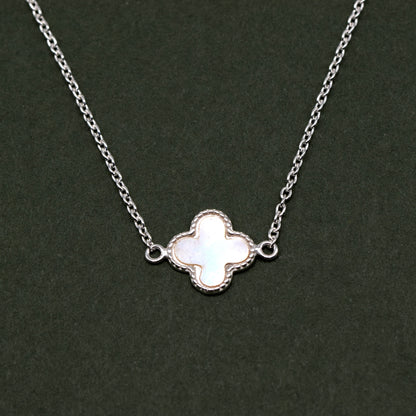 Sterling Silver Four Leaf Clover Motif Necklace On 17” - 18” Rolo Chain
