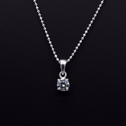 Sterling Silver Cubic Zirconia Round Pendant Necklace on D/C Ball Chain