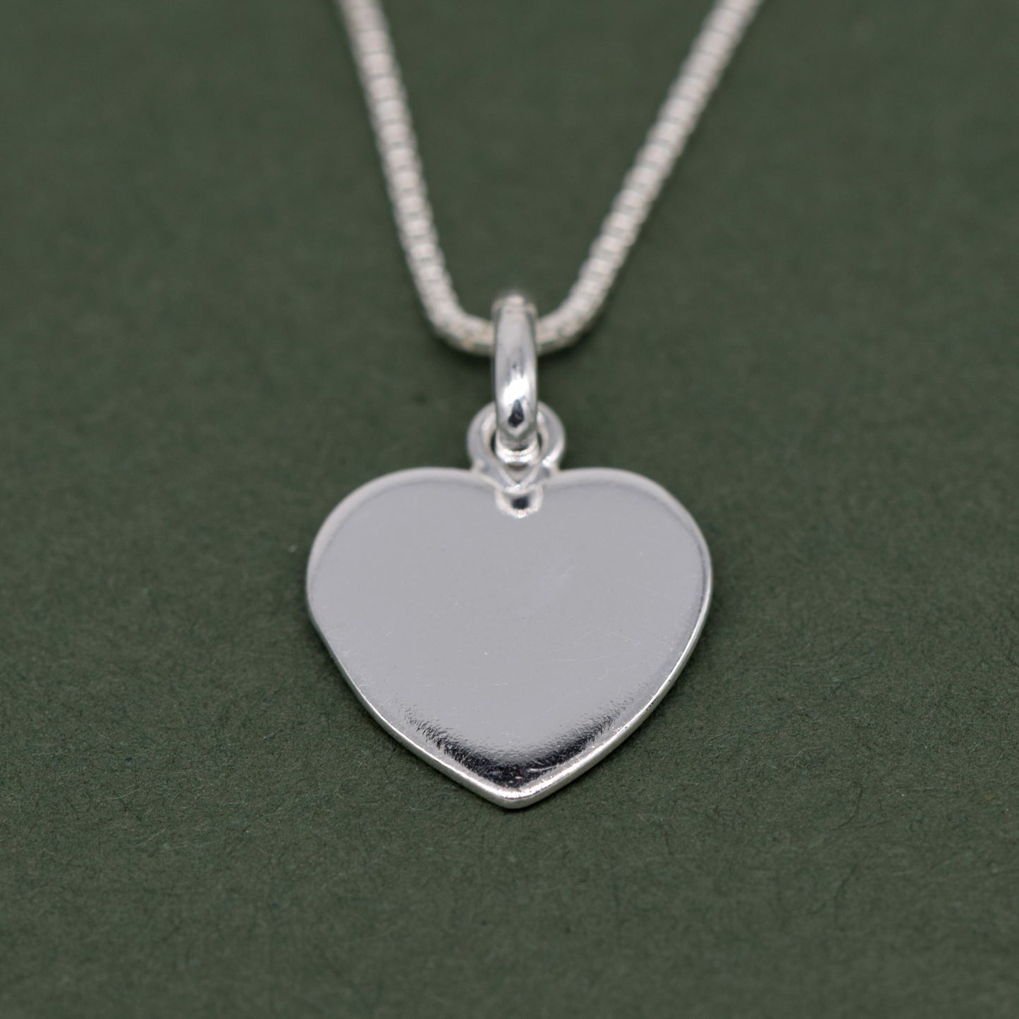Sterling Silver Flat Heart Pendant Necklace on Box Chain