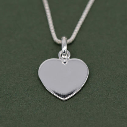 Sterling Silver Flat Heart Pendant Necklace on Box Chain