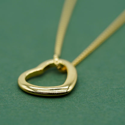 Gold Plated Sterling Silver Open Heart Pendant Necklace on Box Chain