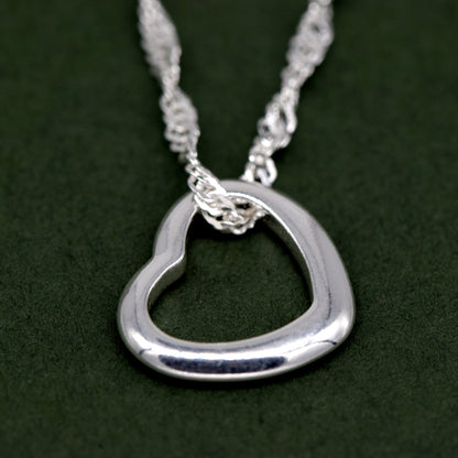Sterling Silver Open Floating Heart Pendant Necklace on Singapore Chain