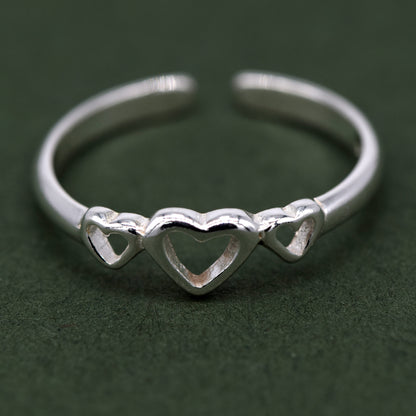 Sterling Silver Triple Heart Toe/Adjustable Ring