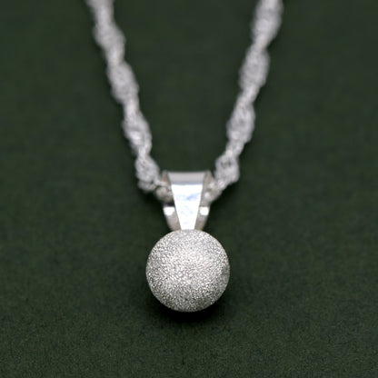 Sterling Silver 7mm Frosted Ball Pendant on Singapore Chain
