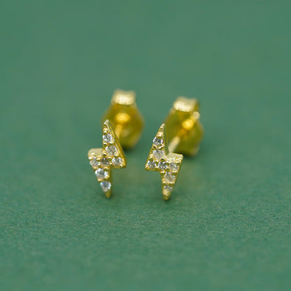 Gold Plated Sterling Silver 7.8mm Cubic Zirconia Lighting Bolt Stud Earrings