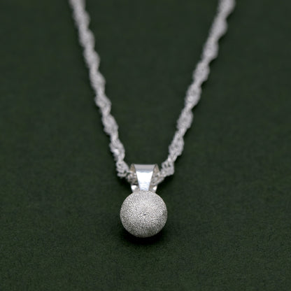 Sterling Silver 7mm Frosted Ball Pendant on Singapore Chain
