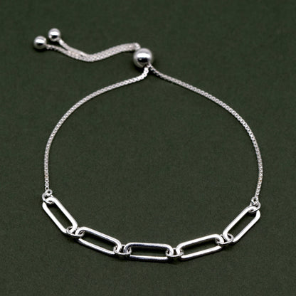 Sterling Silver 4.4mm Paperclip Chain Adjustable Slider Bracelet on 1mm Box Chain