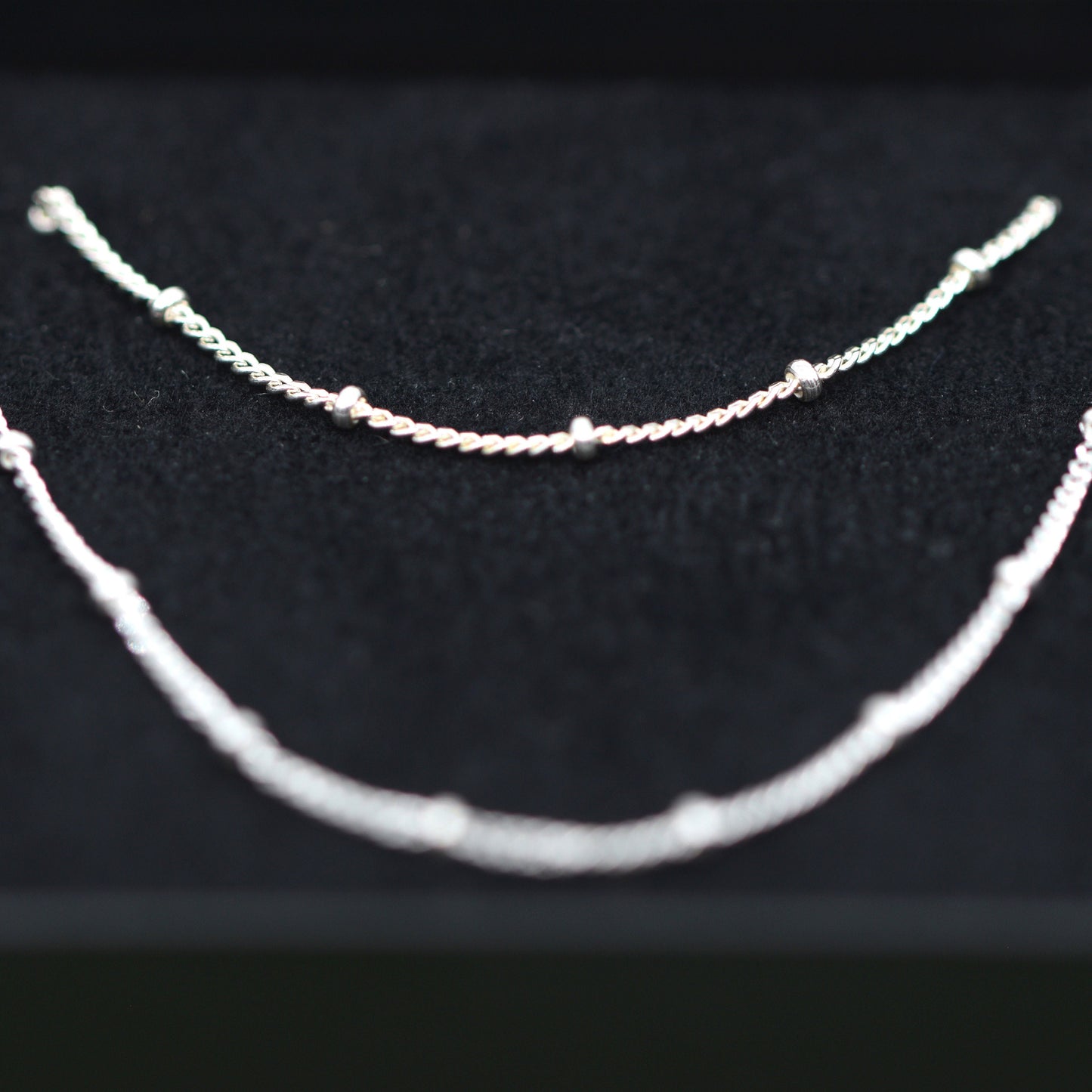 Sterling Silver Satellite Curb Chain Bracelet & Necklace Set