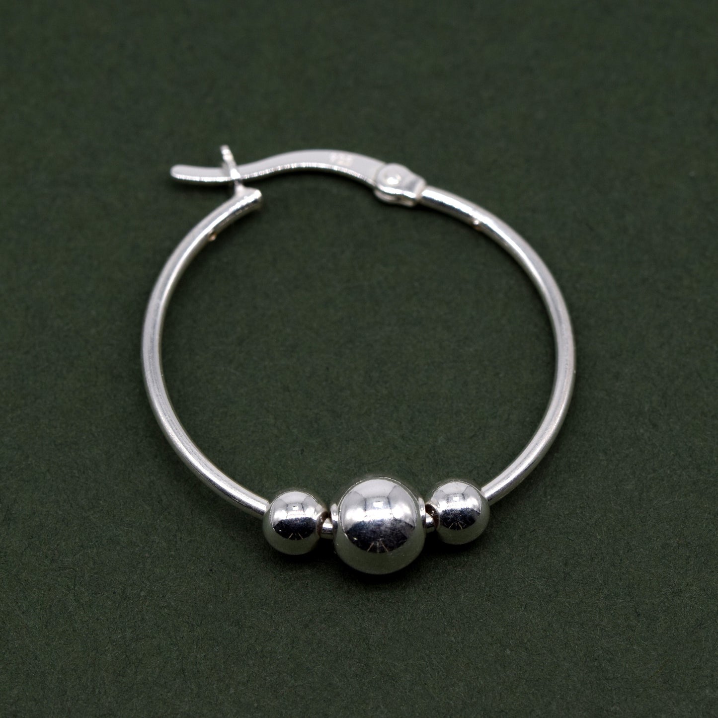 Sterling Silver Creole Style Beaded Hoop Earrings 25mm