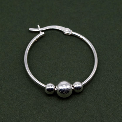 Sterling Silver Creole Style Beaded Hoop Earrings 25mm