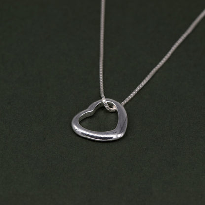 Sterling Silver Open Floating Heart Pendant on Box Chain