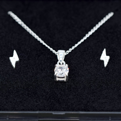 Sterling Silver Cubic Zircona Necklace & Bolt Earrings Gift Set