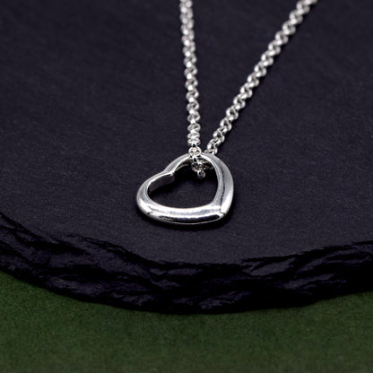 Sterling Silver Floating/Open Heart Pendant on Rolo Chain