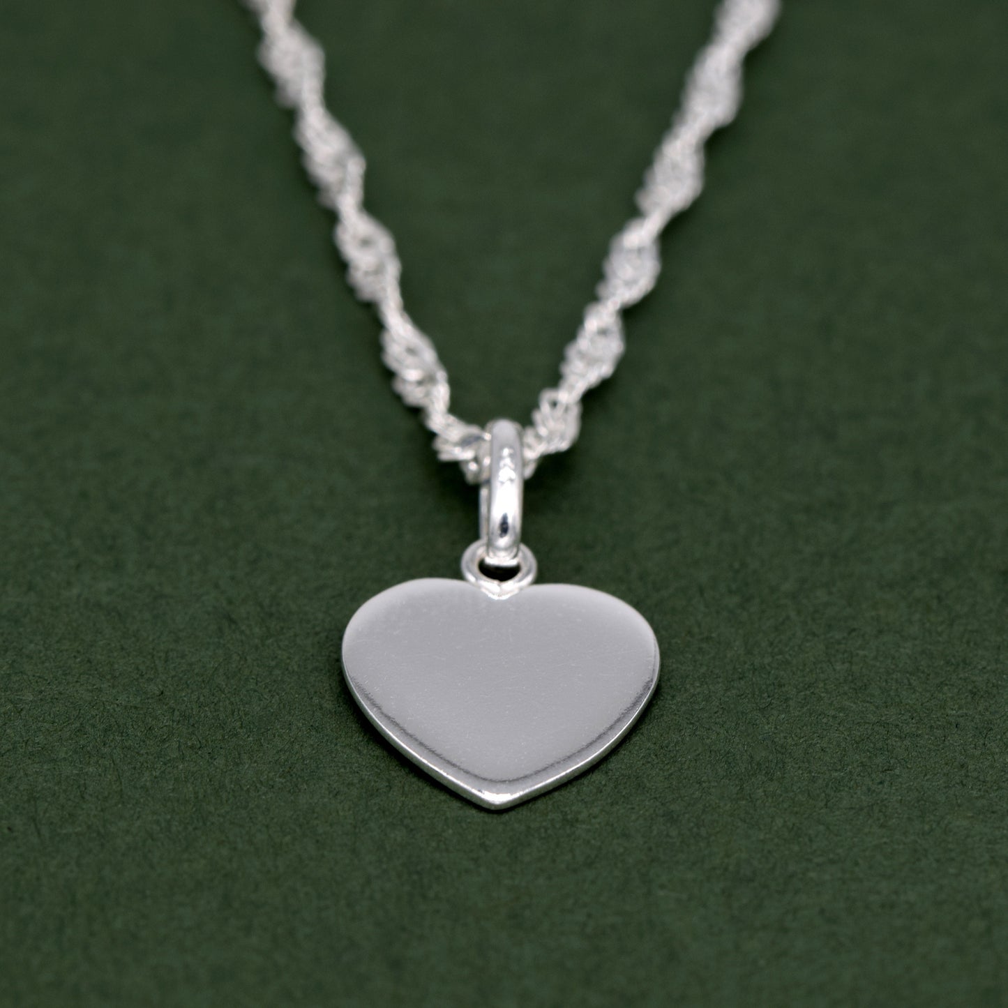 Sterling Silver Flat Heart Pendant Necklace on Singapore Chain