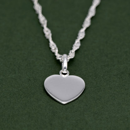 Sterling Silver Flat Heart Pendant Necklace on Singapore Chain