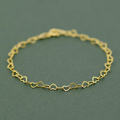 Gold Plated Sterling Silver Heart Chain Anklet