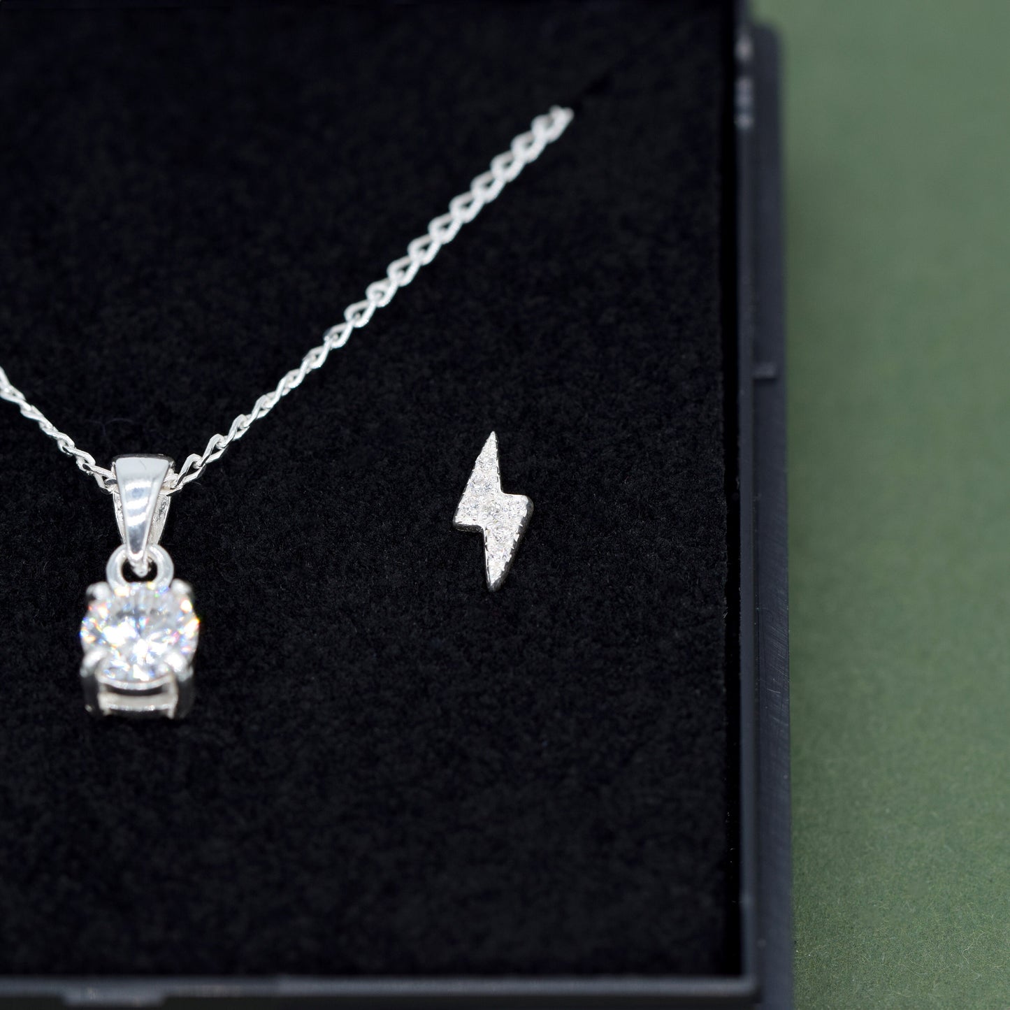 Sterling Silver Cubic Zircona Necklace & Bolt Earrings Gift Set