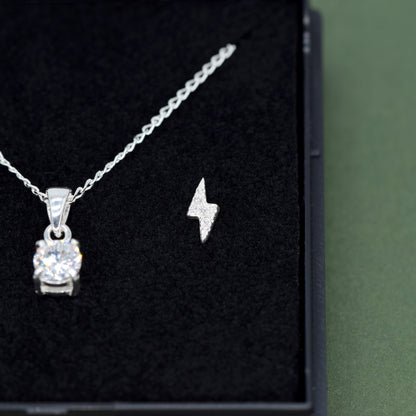 Sterling Silver Cubic Zircona Necklace & Bolt Earrings Gift Set