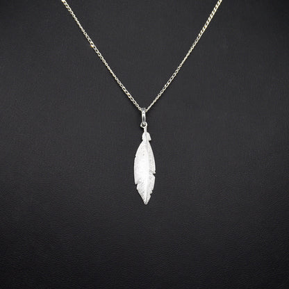 Sterling Silver Feather Pendant Necklace on Curb Chain