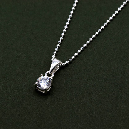 Sterling Silver Cubic Zirconia Round Pendant Necklace on D/C Ball Chain
