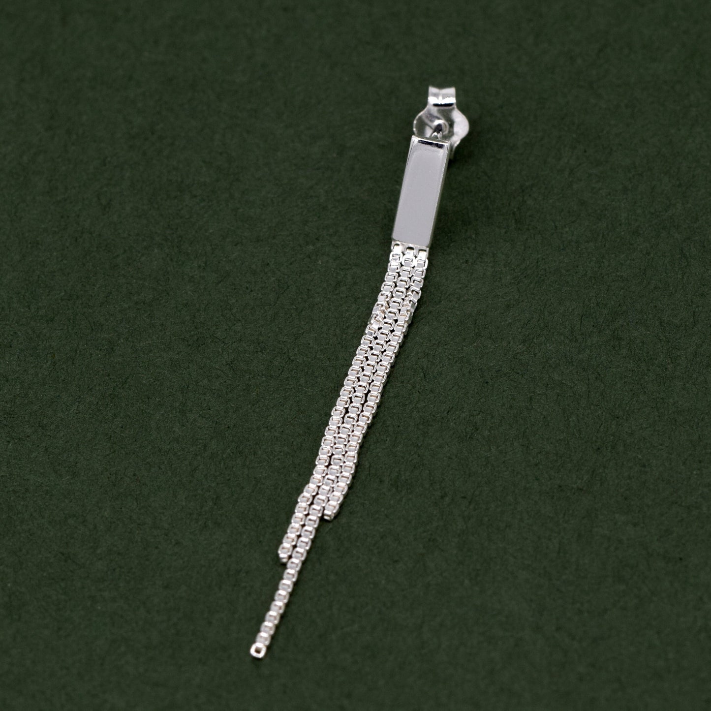 Sterling Silver Box Chain Tassel Chandelier Earring Studs 37mm