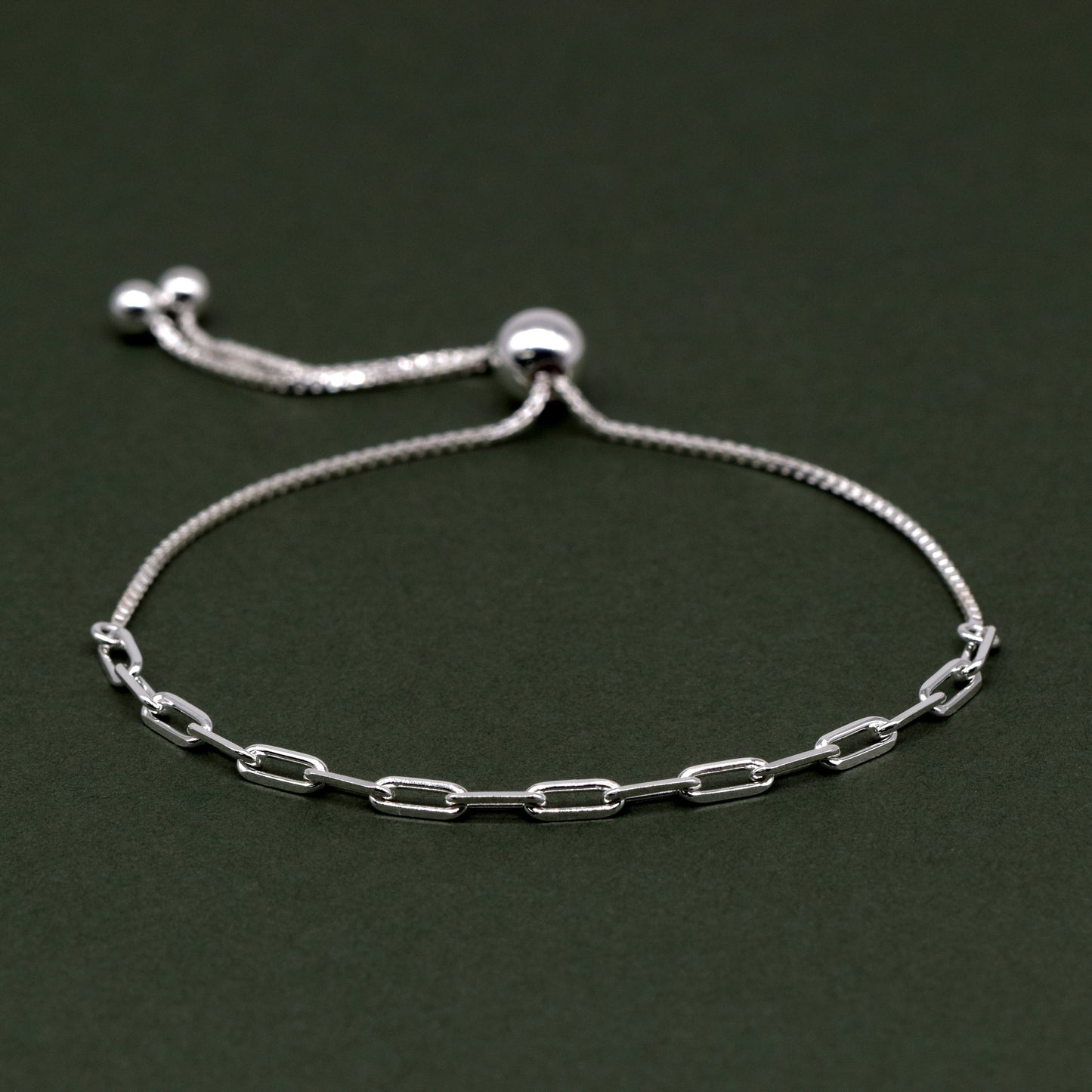 Sterling Silver Adjustable Slider Bracelet - 2.7mm Paperclip Chain on 1mm Box Chain