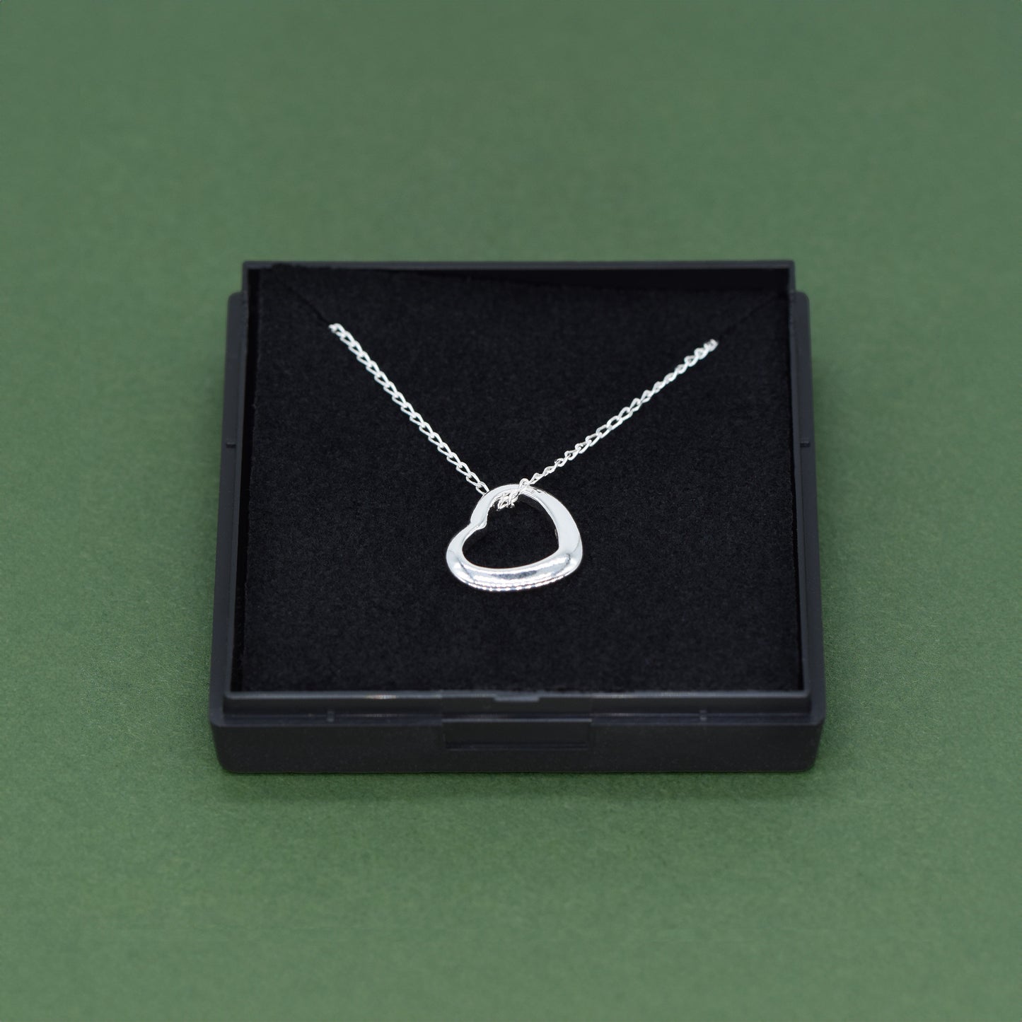 Sterling Silver Floating Heart Necklace on Curb Chain in Gift Box
