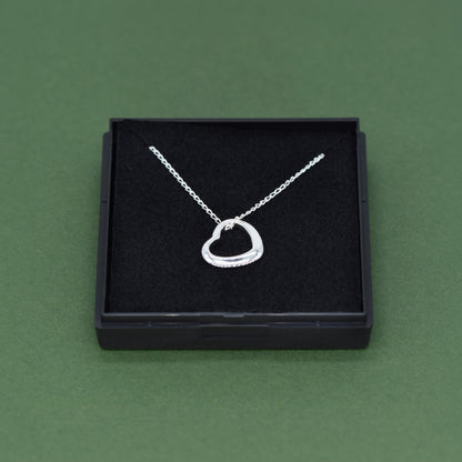 Sterling Silver Floating Heart Necklace on Curb Chain in Gift Box