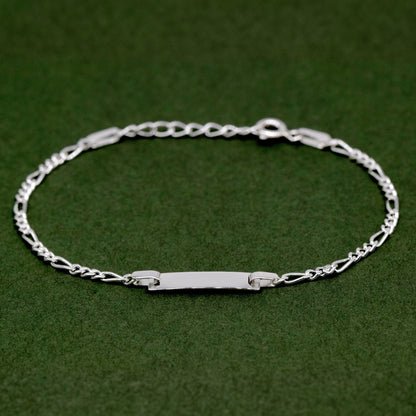 Sterling Silver Figaro Chain ID Bracelet 7"