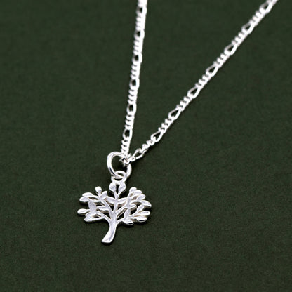Sterling Silver Tree of Life Pendant Necklace D/C Figaro Chain