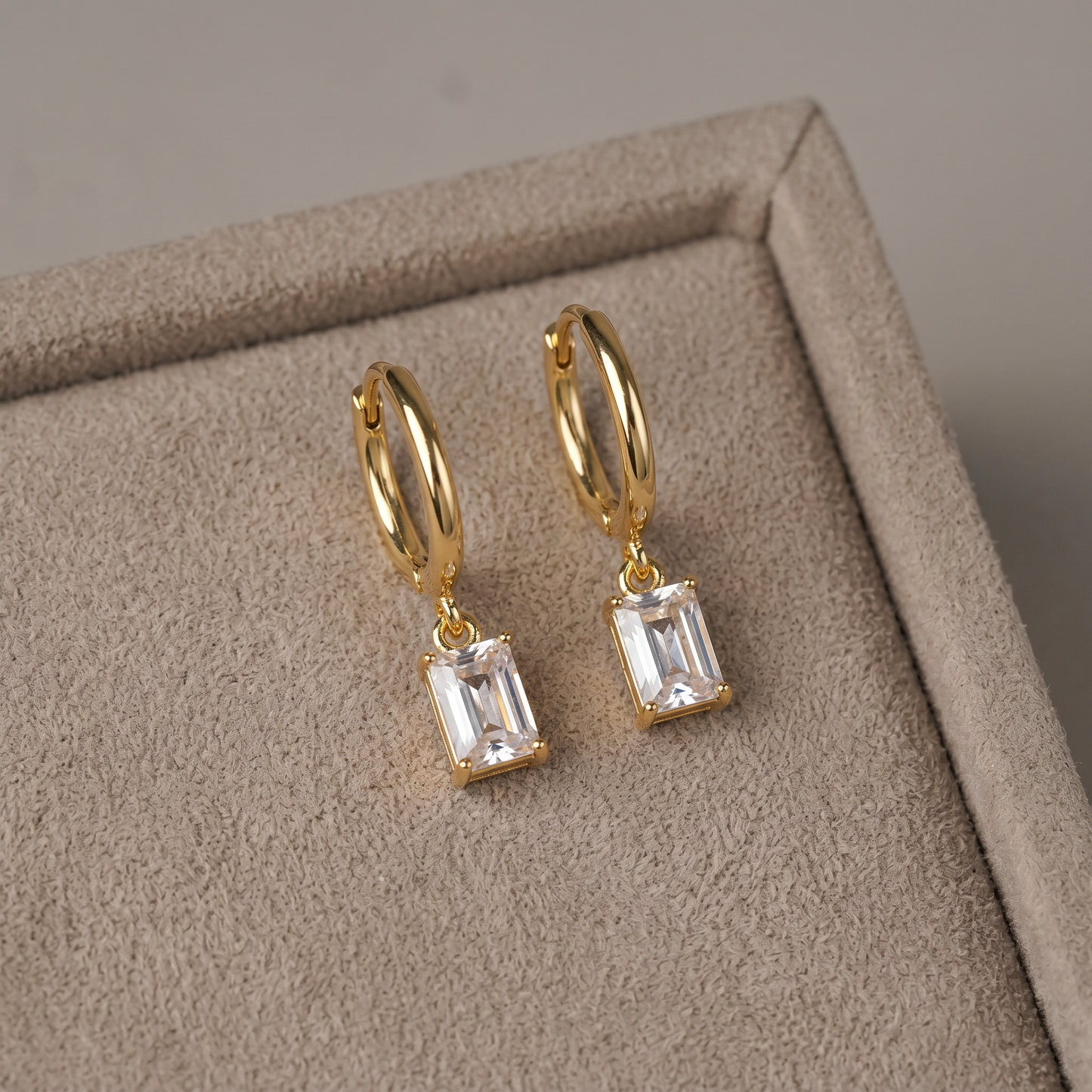 Gold Plated Baguette Stone Huggie Earrings