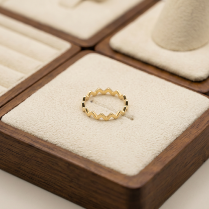 18k Flash Gold Plated Geometric Wave Zig Zag Ring Band
