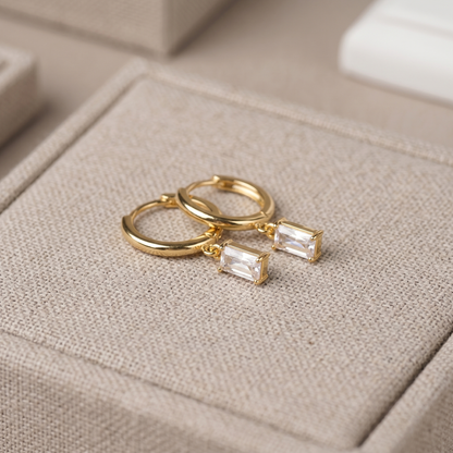 Gold Plated Baguette Stone Huggie Earrings