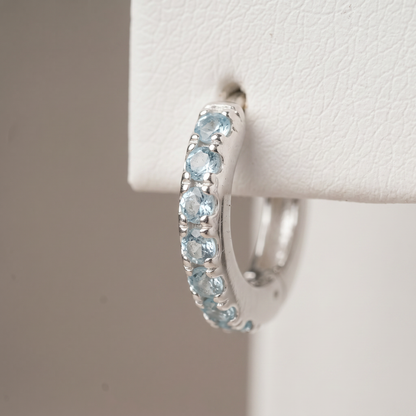 10mm Sterling Silver Aquamarine CZ Huggie Hoops