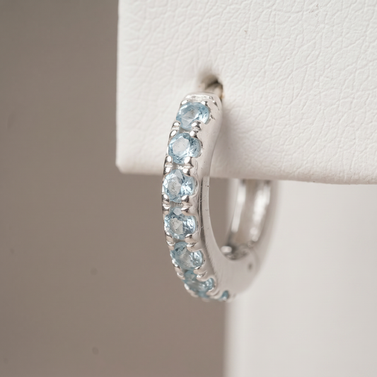 10mm Sterling Silver Aquamarine CZ Huggie Hoops